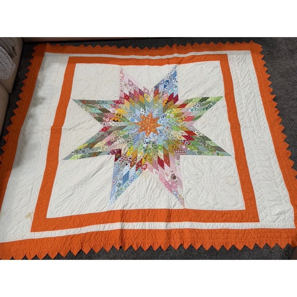 Gorgeous Vintage Lone Star Quilt Handmade 69x87 Prairie Edge Vibrant From Kansas